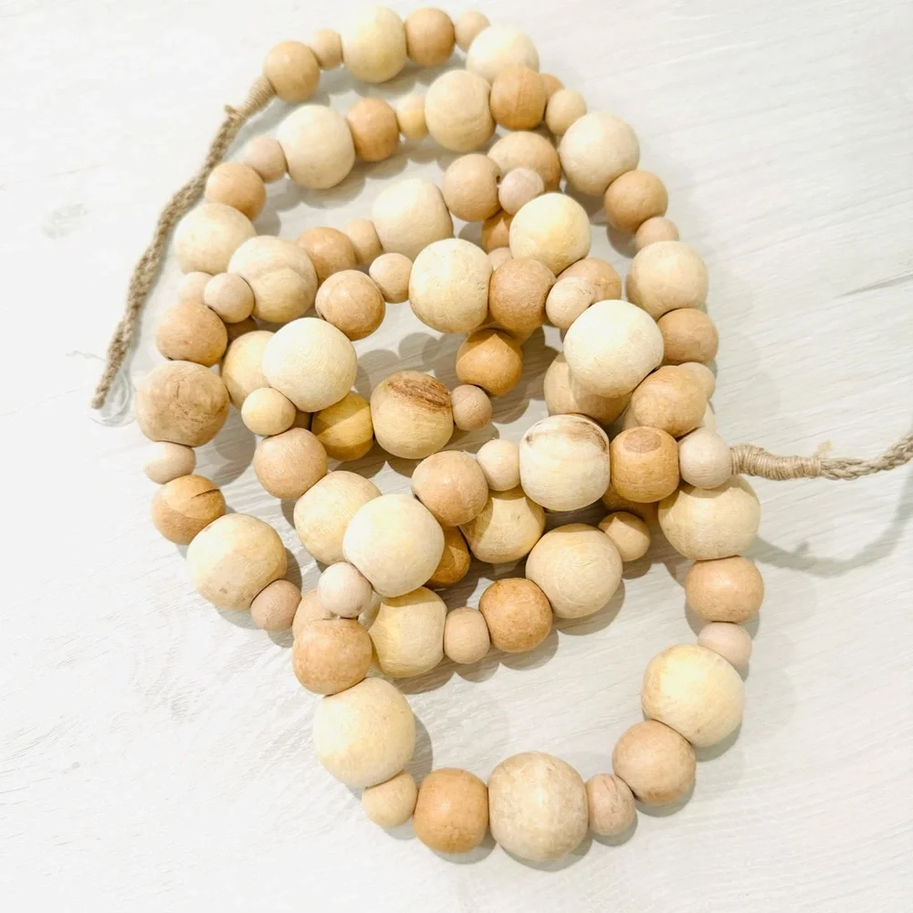 BOHO Natural Unfinished Wood Beaded 6ft Garland with Tassels